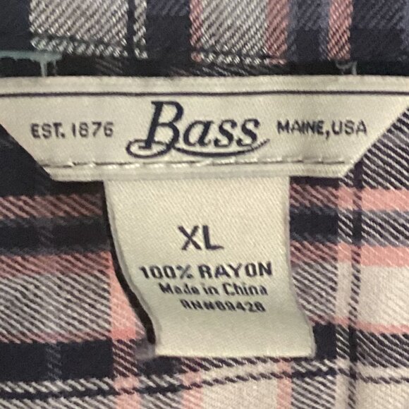 Bass Plaid Button-Up Shirt – Smocked Shoulders, Roll Cuffs – Size XL - Picture 4 of 7